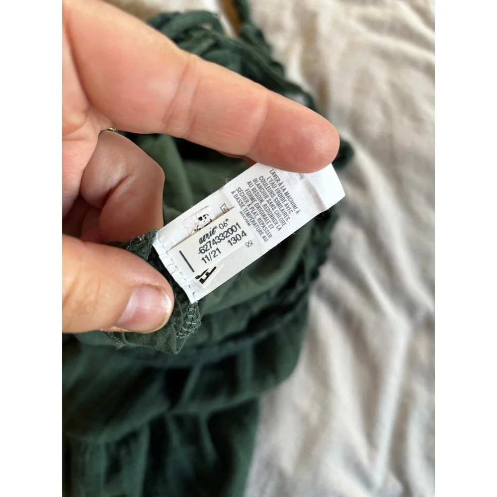 Aerie Green Crochet Bodice Tiered Mini Dress L/G 6274332001 - Picture 3 of 10